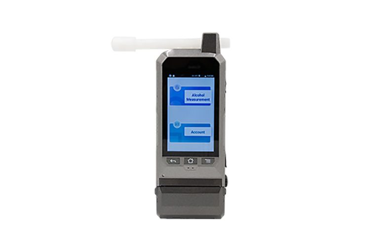PESV AT9000 professional breathalyzer with touchscreen display and mouthpiece