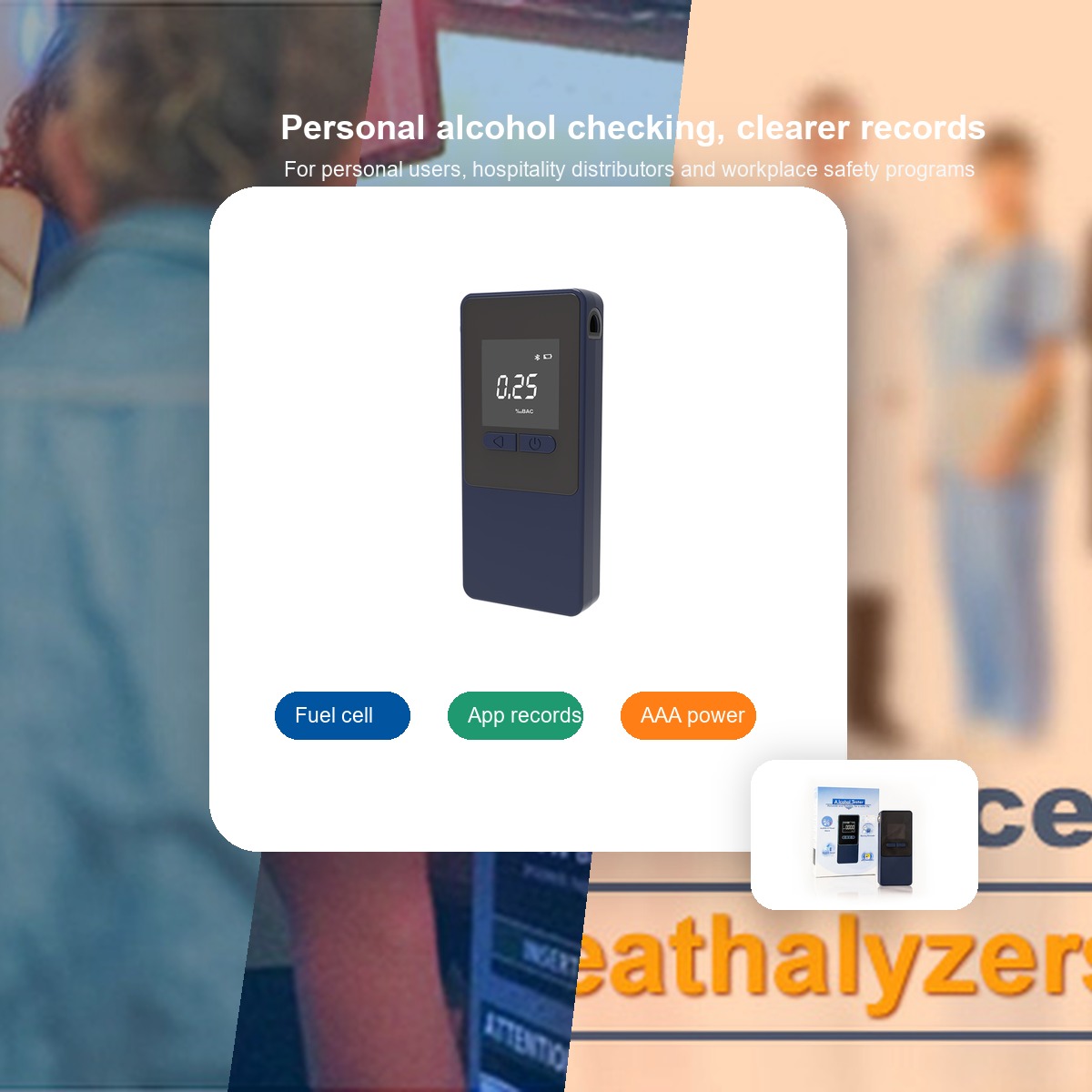 AT808 fuel cell breathalyzer for personal party and workplace alcohol testing scenes