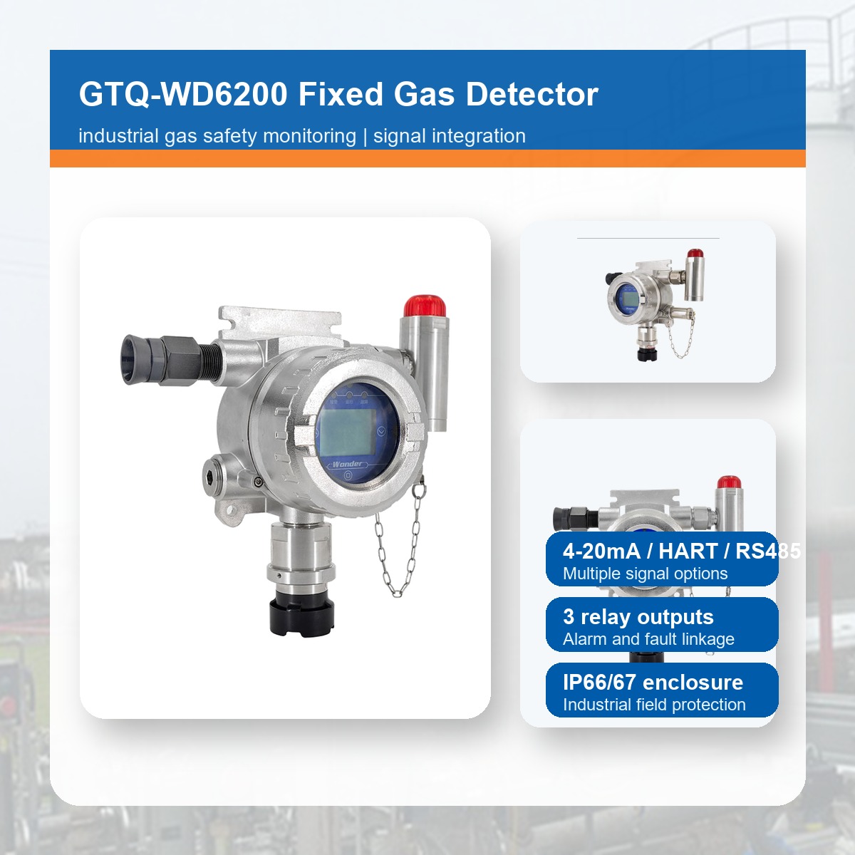 GTQ-WD6200 fixed gas detector signal integration infographic