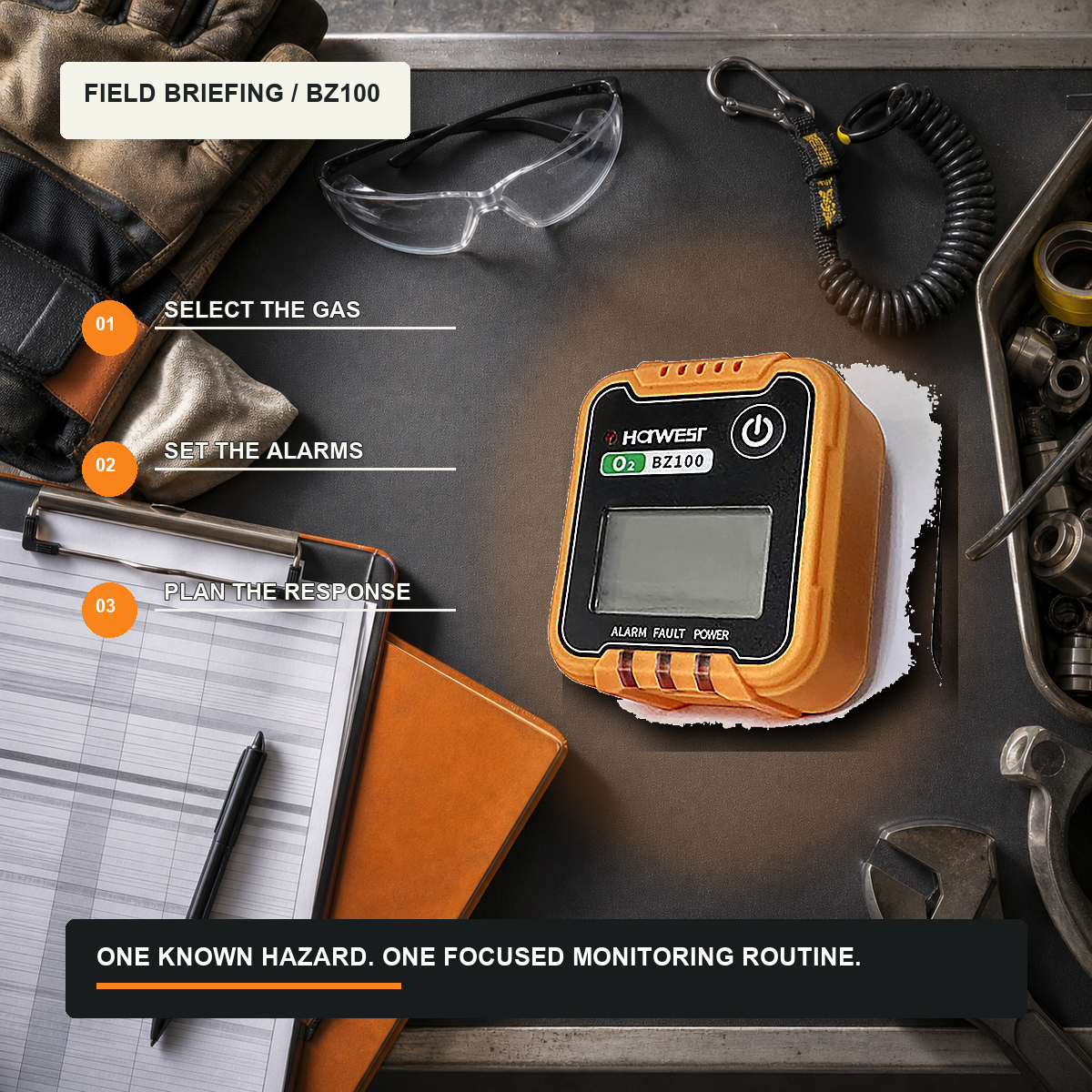BZ100 portable gas detector field briefing for gas selection alarm planning and response