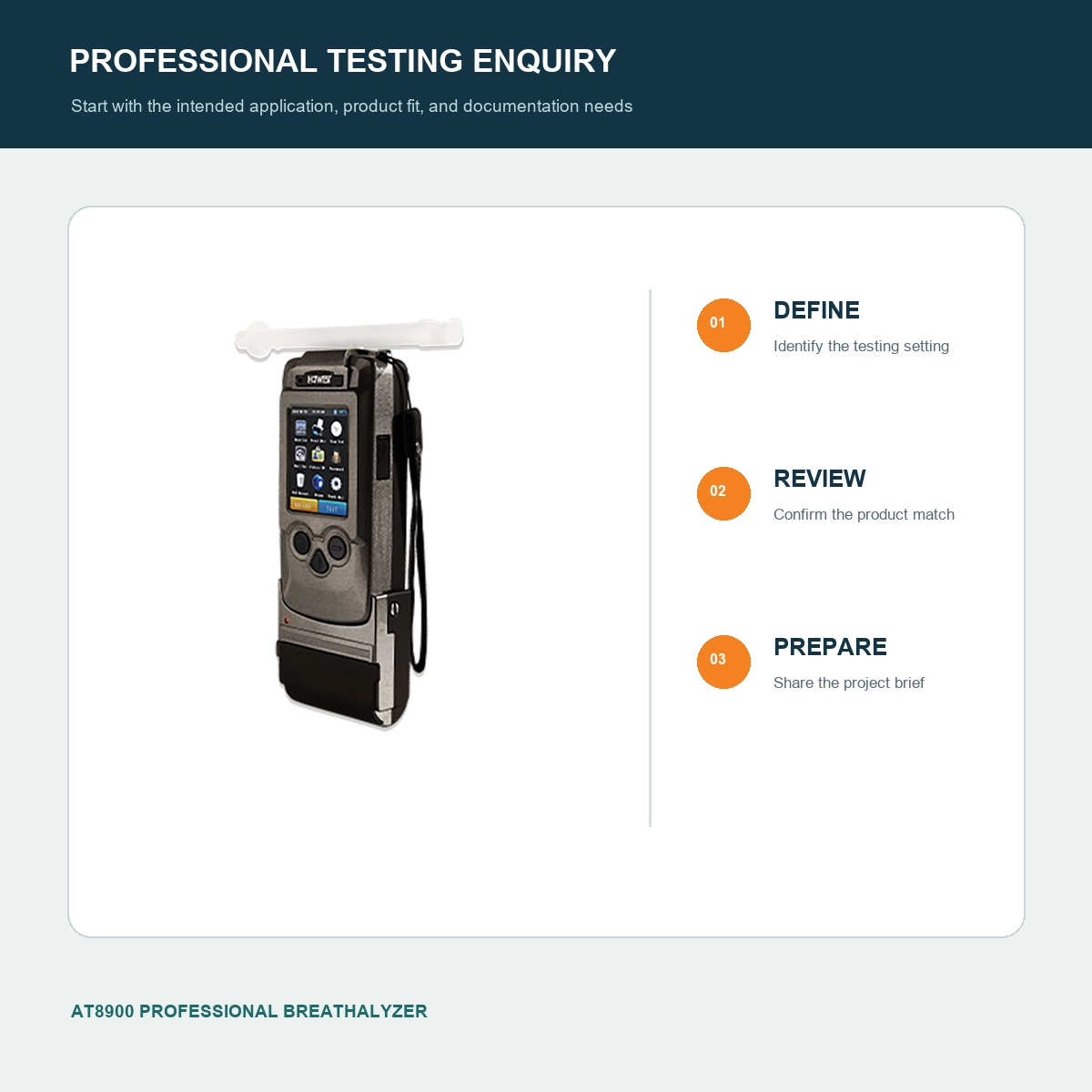 AT8900 professional breathalyzer selection flow for alcohol-testing enquiries