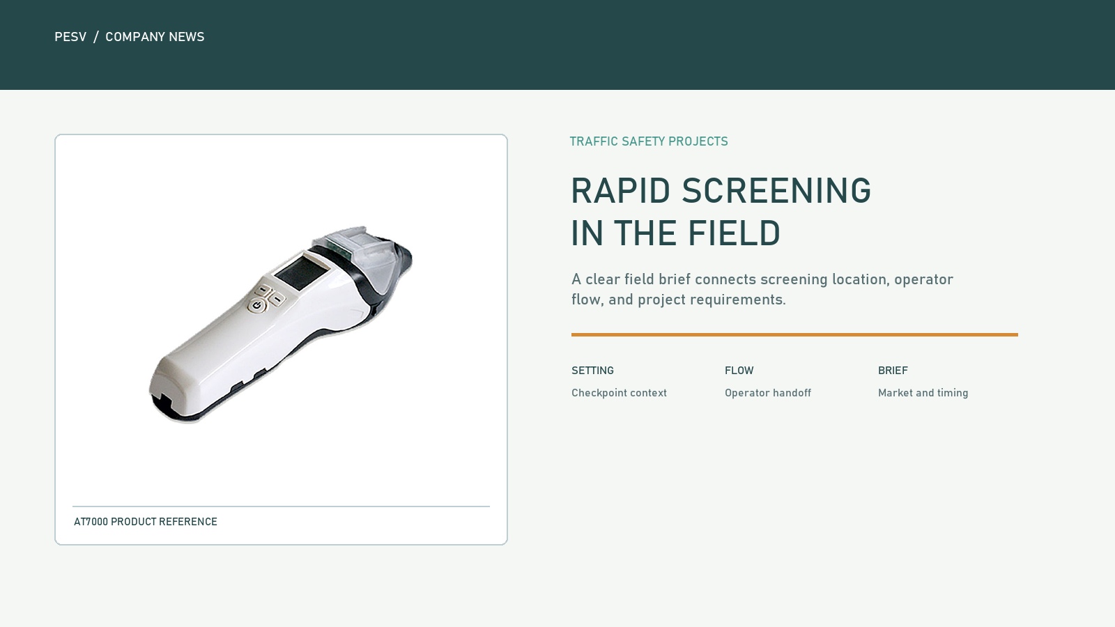 AT7000 Rapid Screening Breathalyzer for Traffic Safety: A Field Project Framework