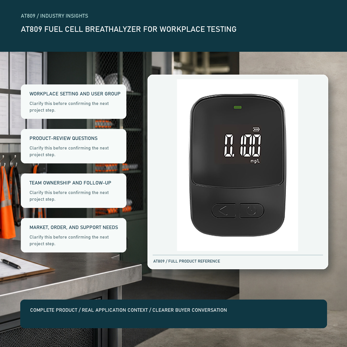 PESV AT809 fuel cell breathalyzer for workplace testing visual with a complete official AT809 product image