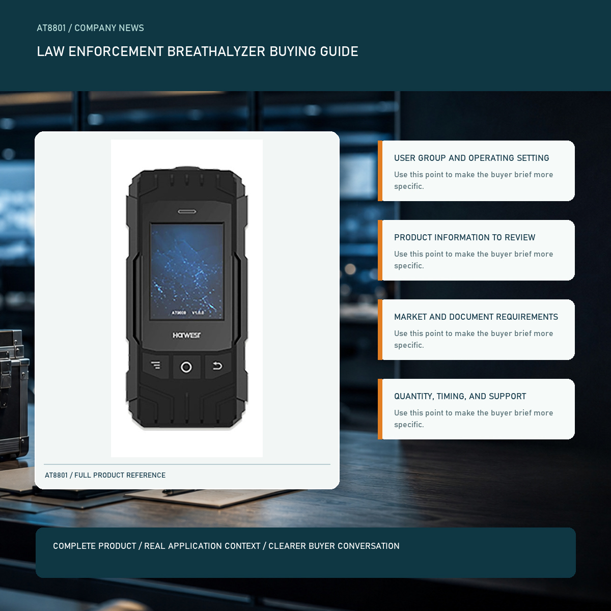 PESV law enforcement breathalyzer buying guide visual with a complete official AT8801 product image