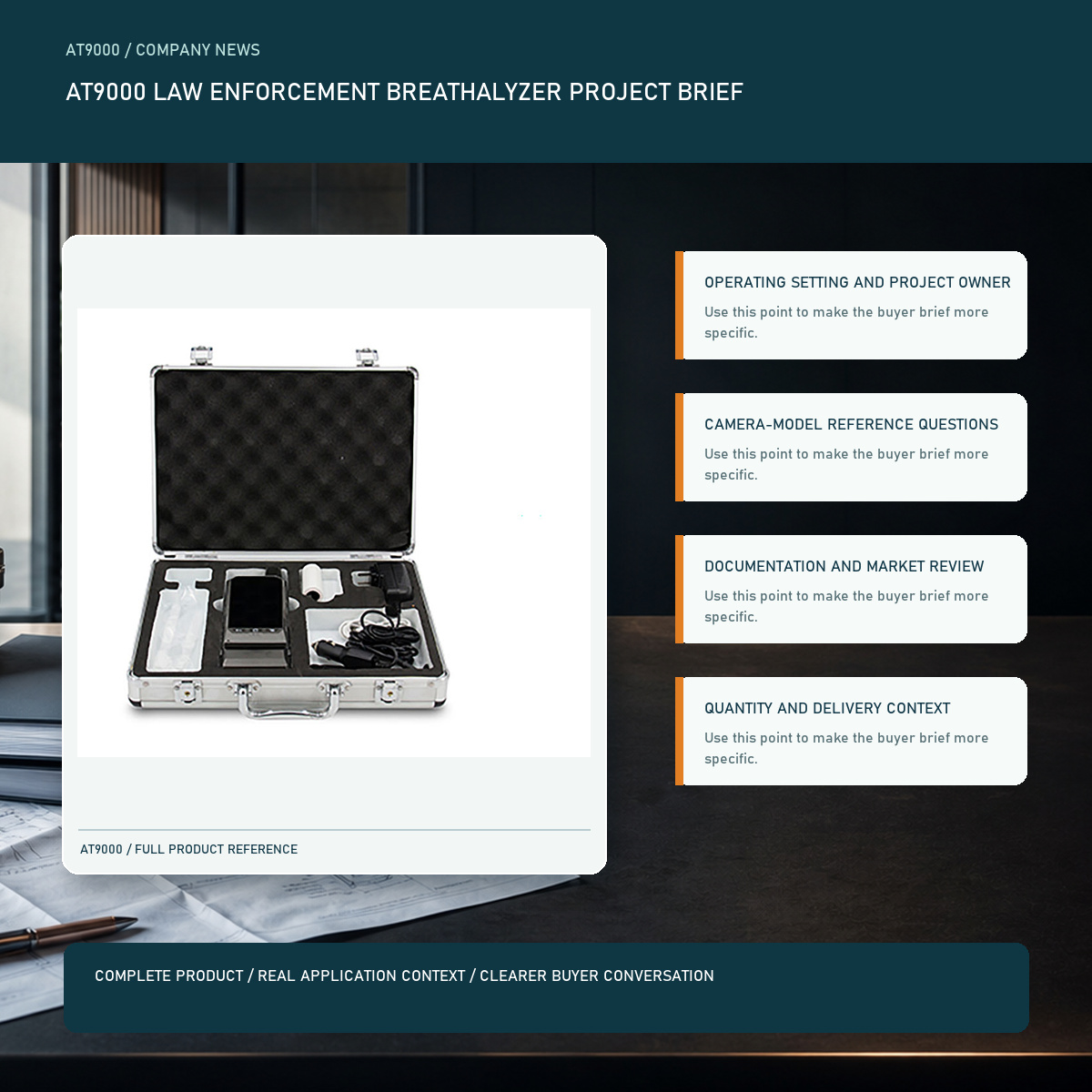 PESV AT9000 law enforcement breathalyzer project brief visual with a complete official AT9000 product image