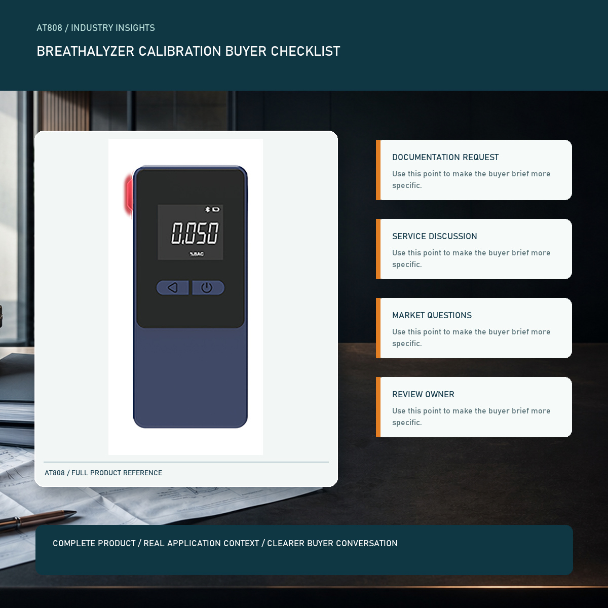 PESV breathalyzer calibration buyer checklist visual with a complete official AT808 product image