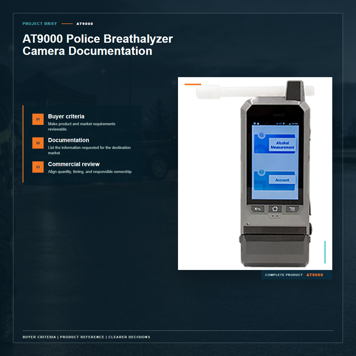 Complete official PESV AT9000 product photo supporting AT9000 police breathalyzer camera documentation in a tightly framed product-first layout