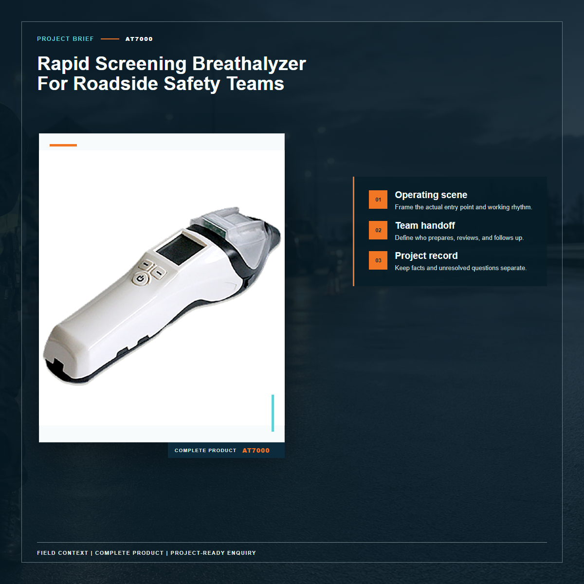 Complete official PESV AT7000 product photo supporting rapid screening breathalyzer for roadside safety teams in a tightly framed product-first layout