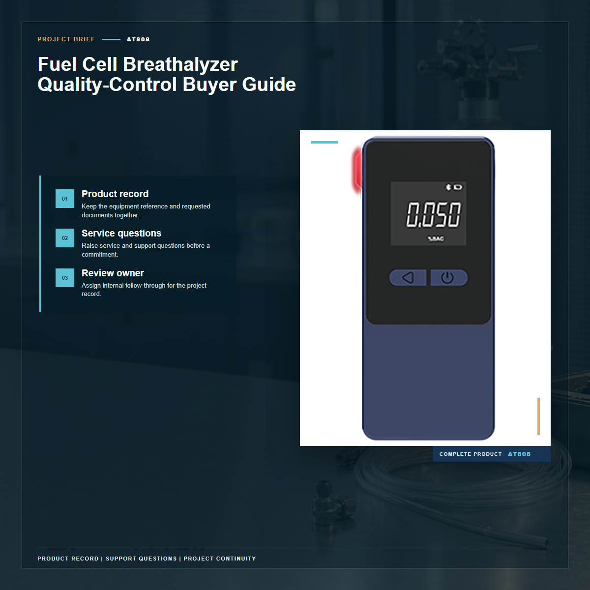 Complete official PESV AT808 product photo supporting fuel cell breathalyzer quality-control buyer guide in a tightly framed product-first layout