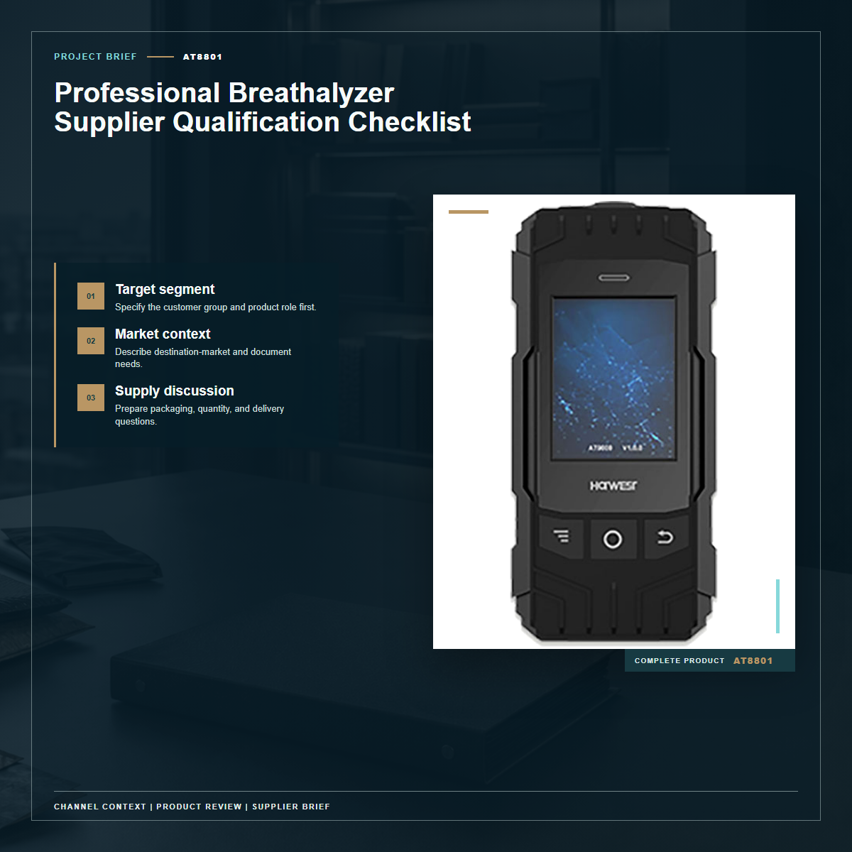 Complete official PESV AT8801 product photo supporting professional breathalyzer supplier qualification checklist in a tightly framed product-first layout