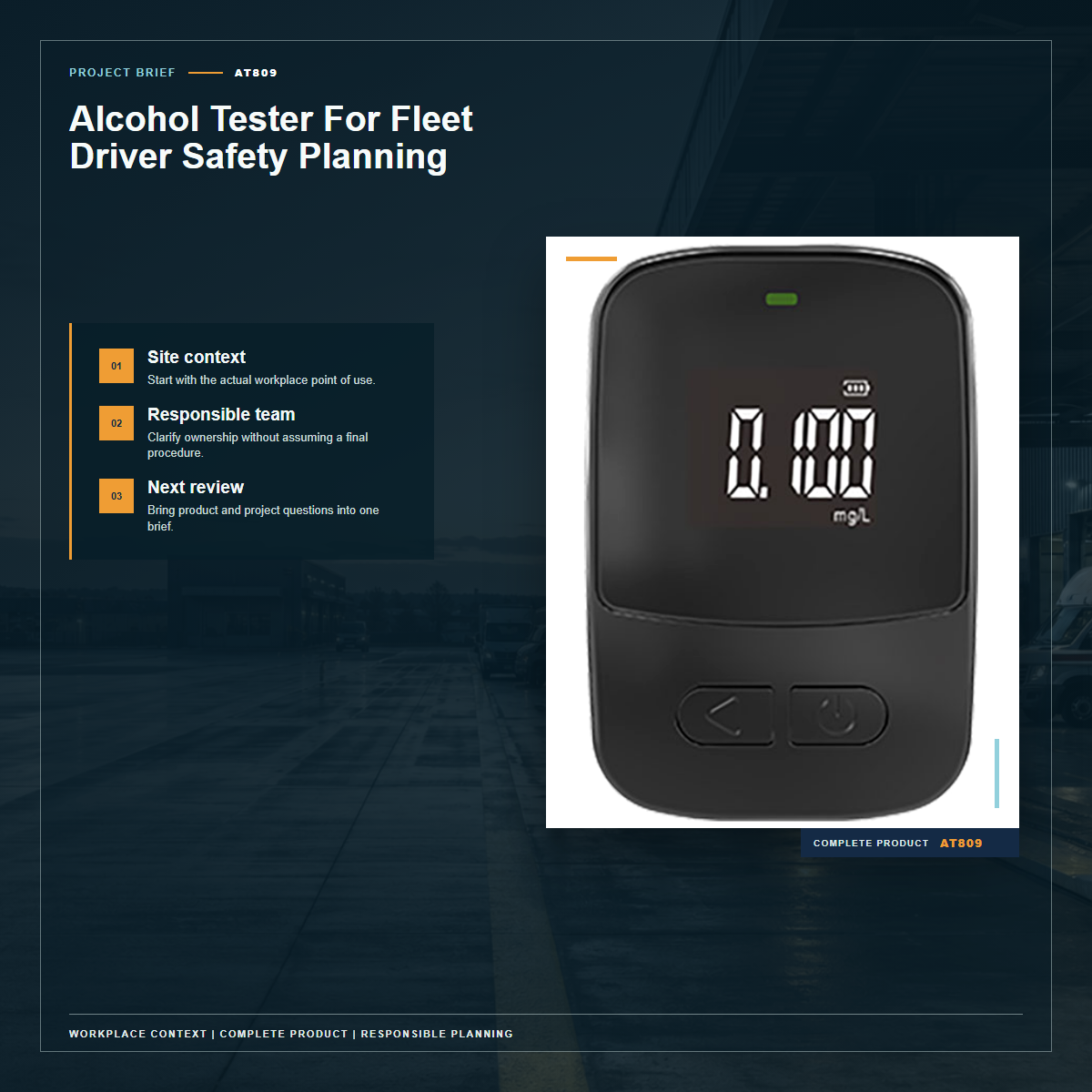 Complete official PESV AT809 product photo supporting alcohol tester for fleet driver safety planning in a tightly framed product-first layout