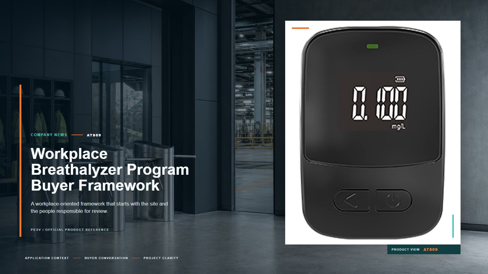 Complete official PESV AT809 product photo in a refined industrial product-first editorial layout