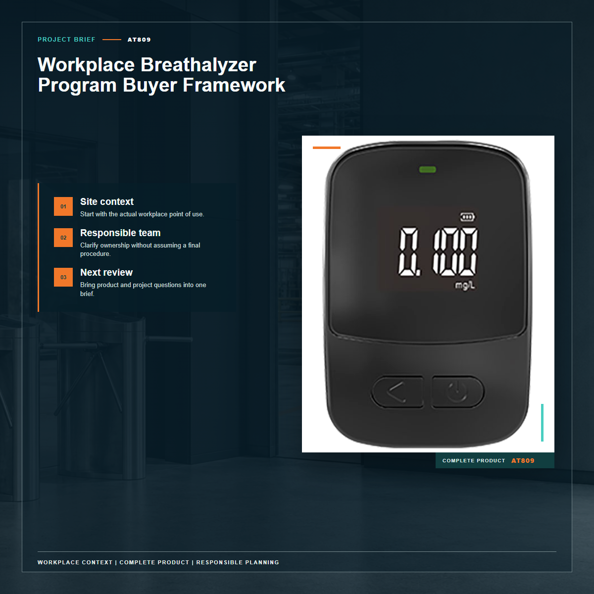 Complete official PESV AT809 product photo supporting workplace breathalyzer program buyer framework in a tightly framed product-first layout