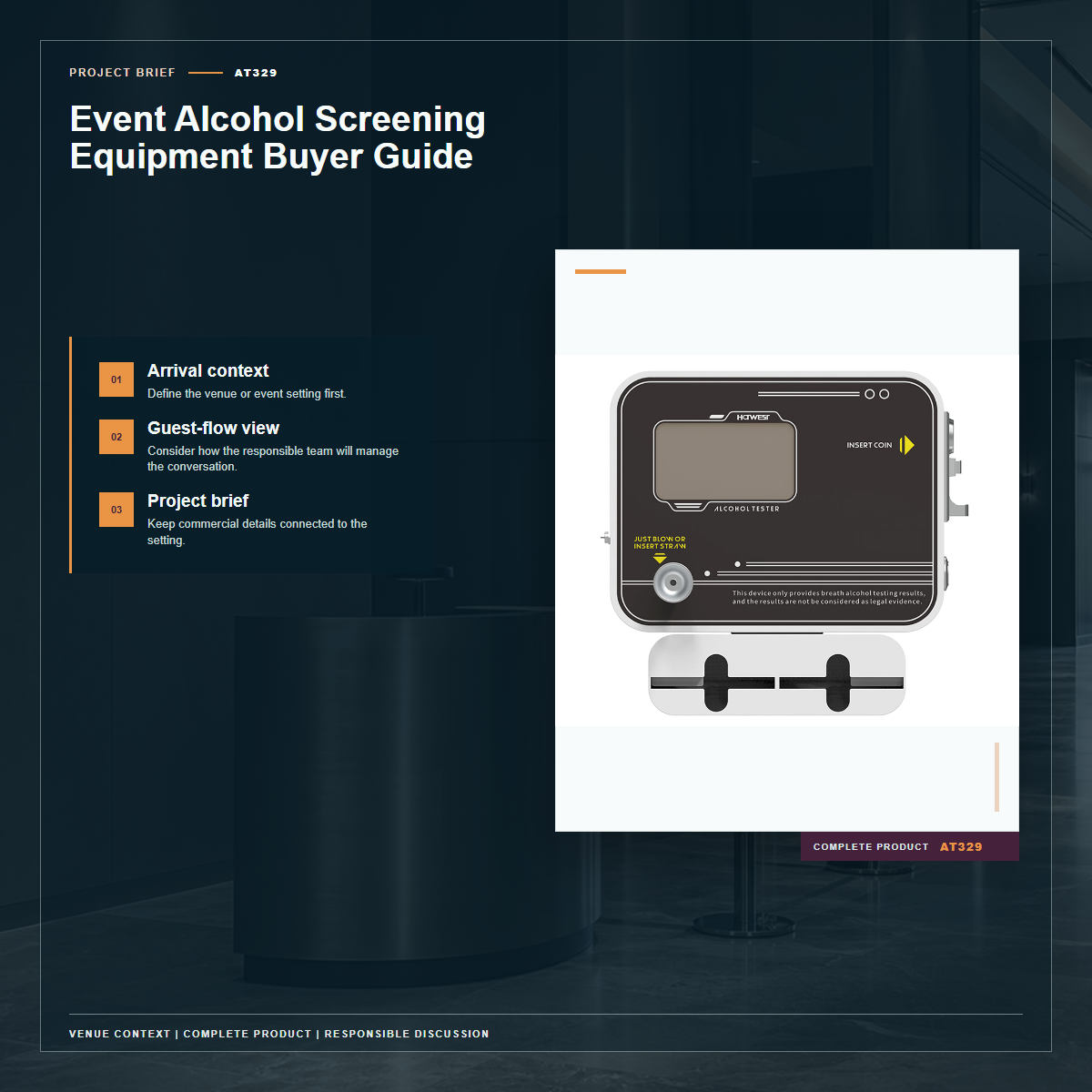 Complete official PESV AT329 product photo supporting event alcohol screening equipment buyer guide in a tightly framed product-first layout