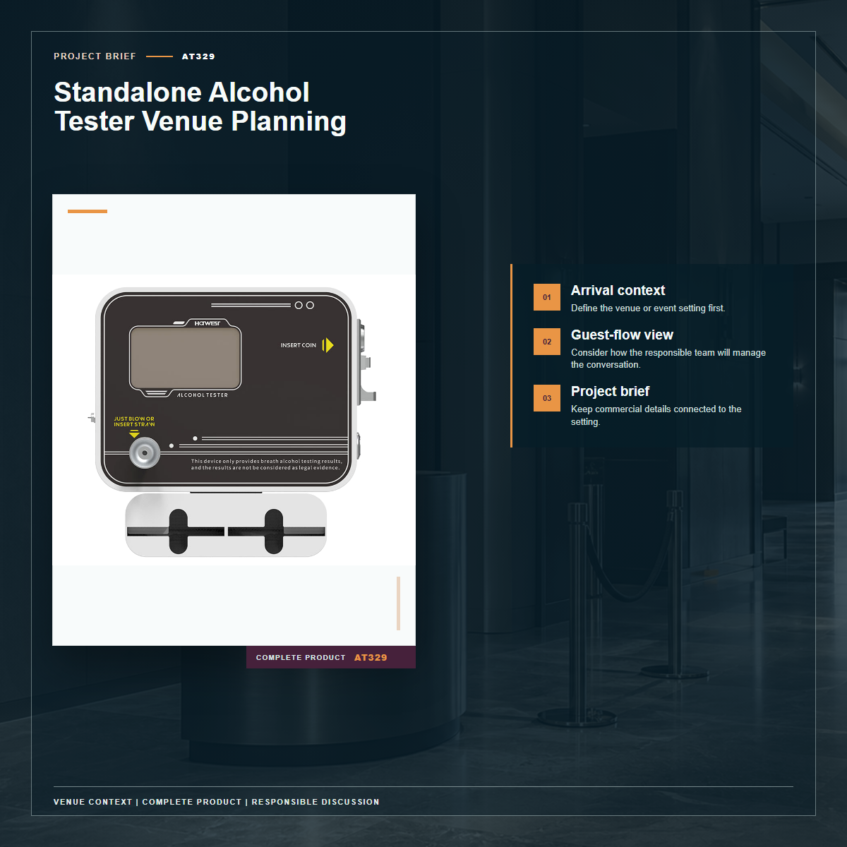 Complete official PESV AT329 product photo supporting standalone alcohol tester venue planning in a tightly framed product-first layout