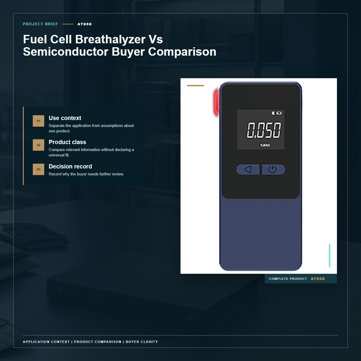 Complete official PESV AT808 product photo supporting fuel cell breathalyzer vs semiconductor buyer comparison in a tightly framed product-first layout