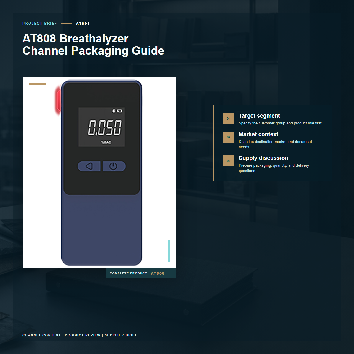 Complete official PESV AT808 product photo supporting AT808 breathalyzer channel packaging guide in a tightly framed product-first layout