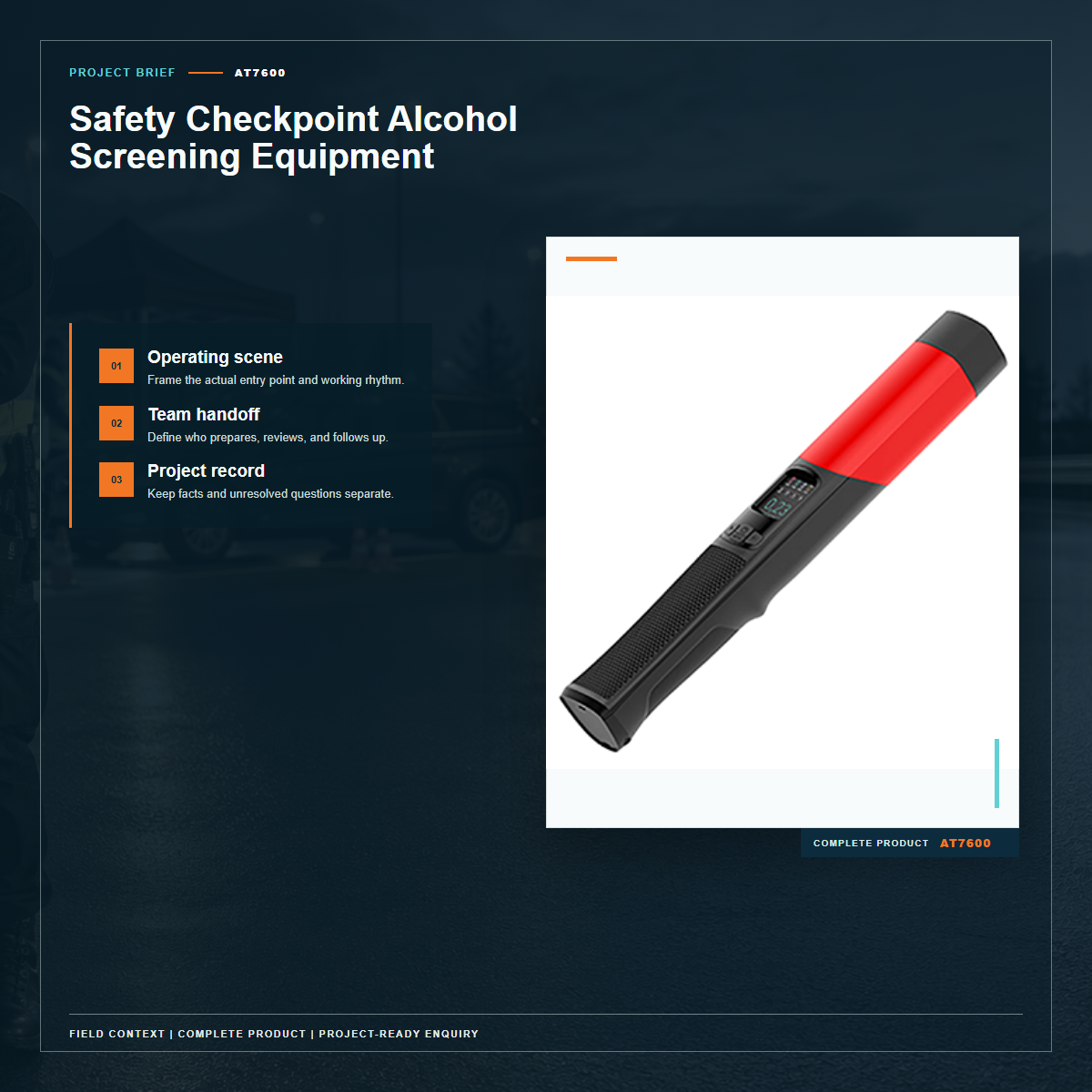 Complete official PESV AT7600 product photo supporting safety checkpoint alcohol screening equipment in a tightly framed product-first layout