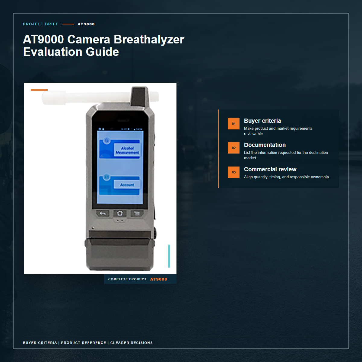 Complete official PESV AT9000 product photo supporting AT9000 camera breathalyzer evaluation guide in a tightly framed product-first layout