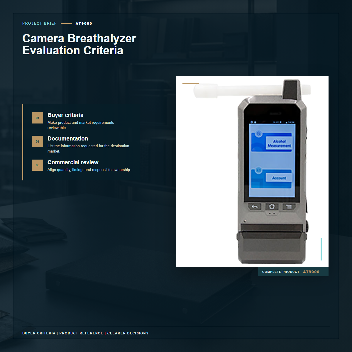 Complete official PESV AT9000 product photo supporting camera breathalyzer evaluation criteria in a tightly framed product-first layout