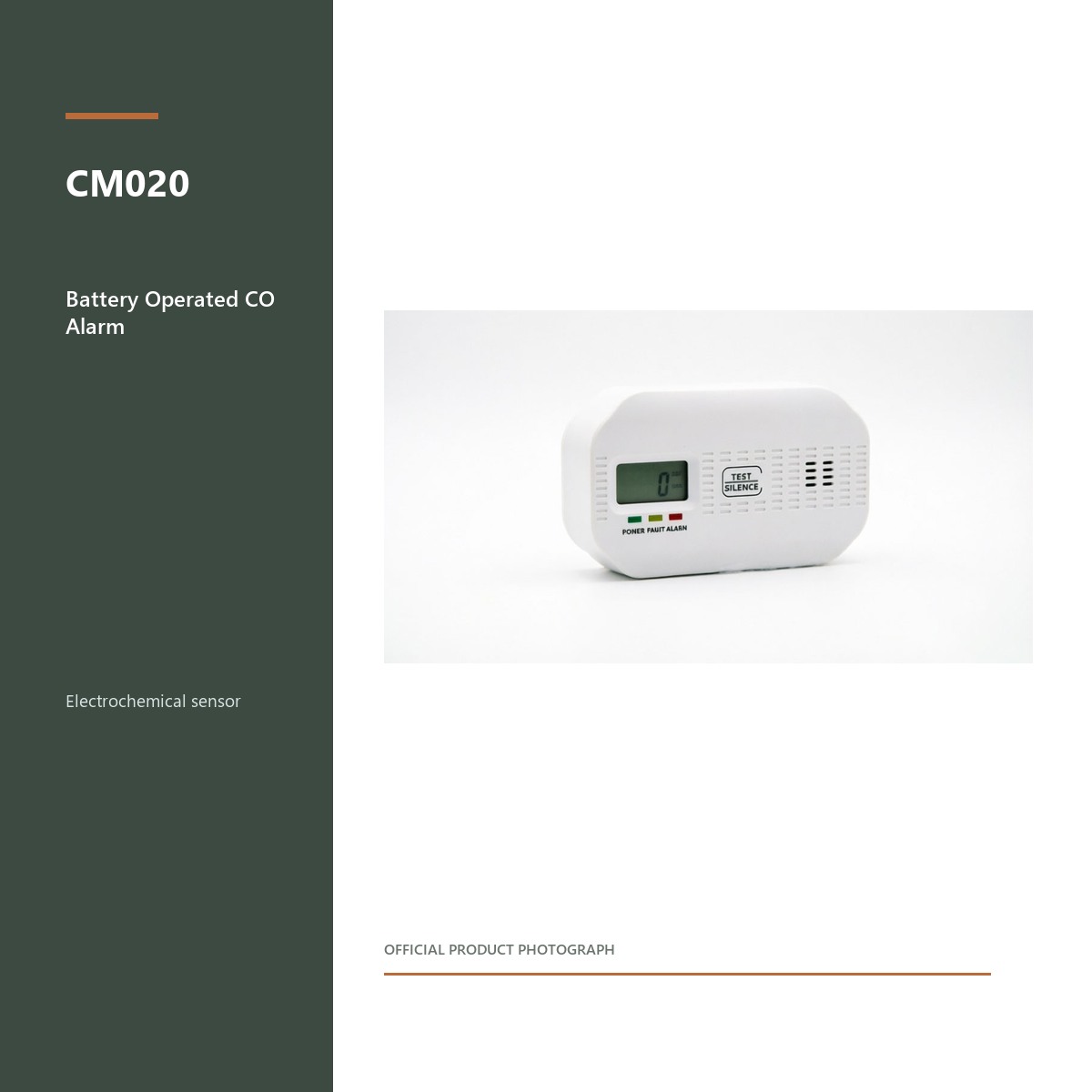 CM020 product view for carbon monoxide alarm manufacturer