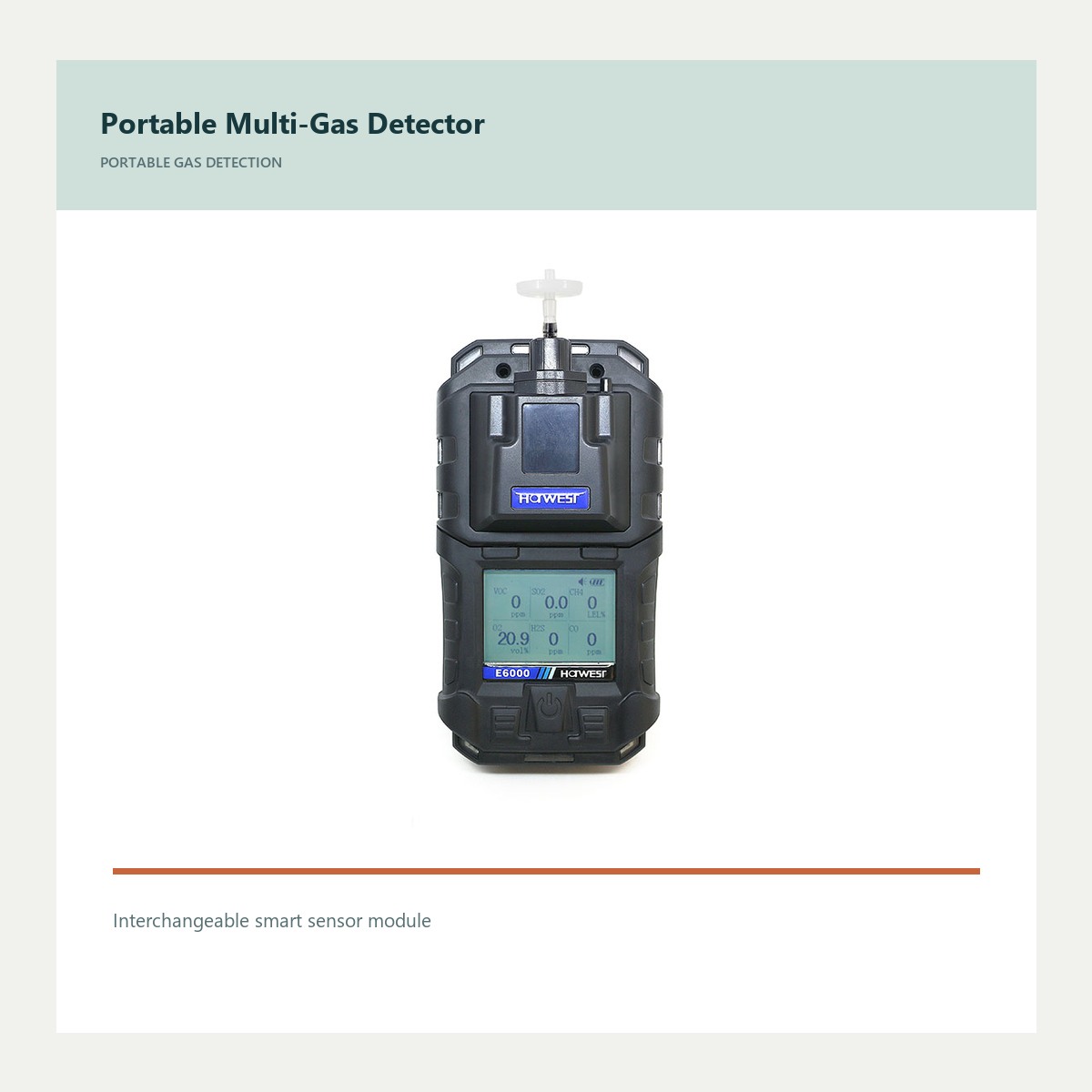 E6000 product view for portable gas detector for refinery work