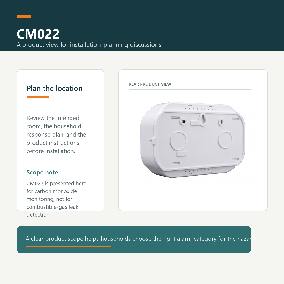 CM022 battery operated carbon monoxide alarm, complete rear product view